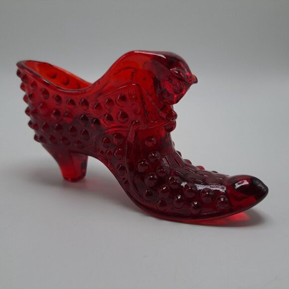 Fenton Ruby Red Hobnail Cat Head Glass Slipper Shoe Vintage Collectible - Picture 5 of 8